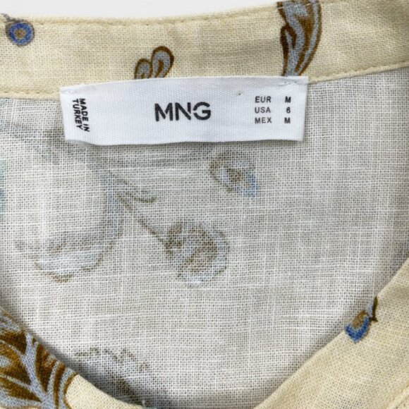 Mango MNG Linen Blend Floral Ivory Boho Button Blouse Shirt Top Women's 6 Small - Picture 4 of 13
